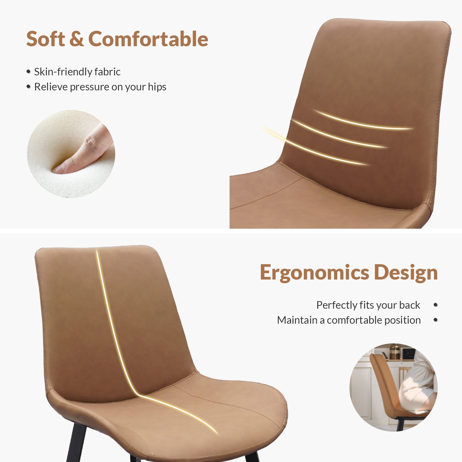 Brown PU Leather Dining Chair with Metal Legs, Modern Upholstered Chair Set of 4 for Kitchen, Restaurant, Living, Meeting Room Brown PU Leather Dining Chair with Metal Legs, Modern Upholstered Chair Set of 4 for Kitchen, Restaurant, Living, Meeting Room